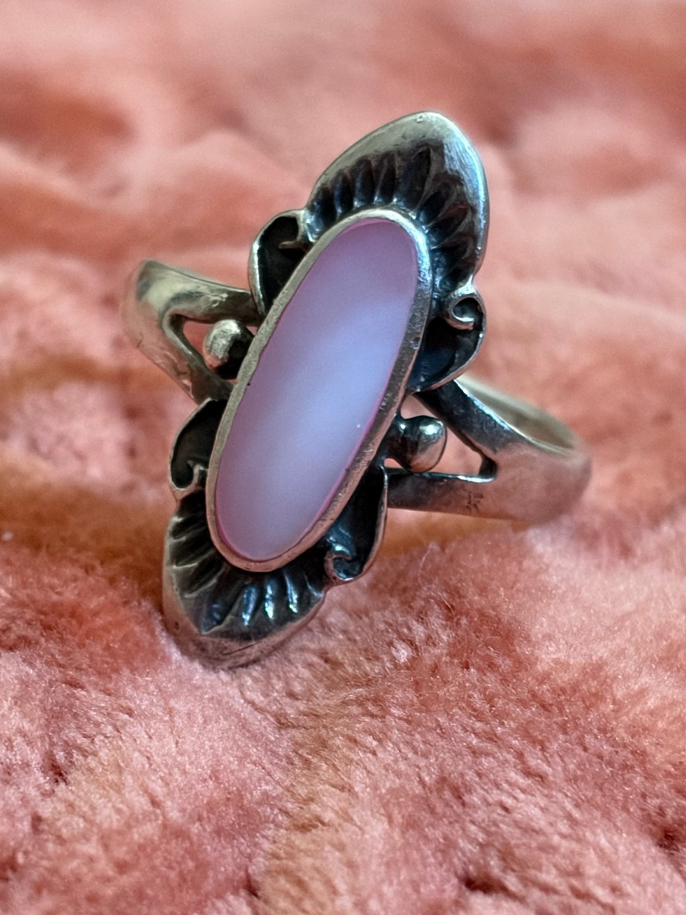 Pink Mother of Pearl Sterling Silver Stamped Statement Ring - Picture 2 of 6